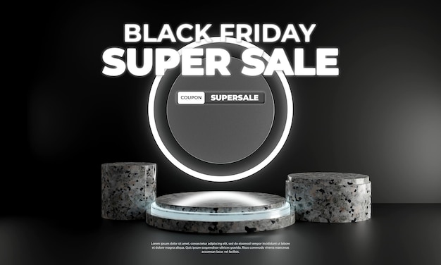 Black friday Concepto creativo 3d luz de neón descuento podio exhibición de productos redes sociales plantilla de publicación de instagram
