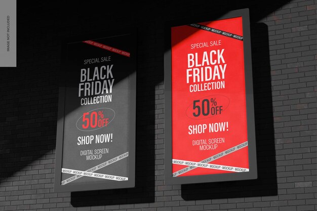 Black Friday Digital Screens Mockup, Low-Angle-Ansicht