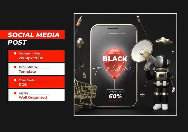 PSD black friday digitales konzept instagram und social media post ban