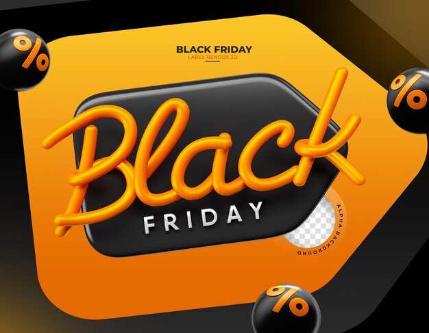 Black Friday-Etikett in realistischer 3D-Darstellung mit transparentem Hintergrund