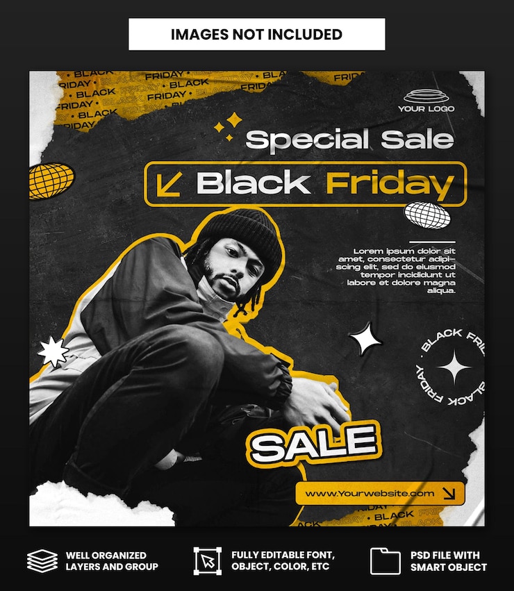 PSD black friday fashion promotion instagram social media post template or square flyer