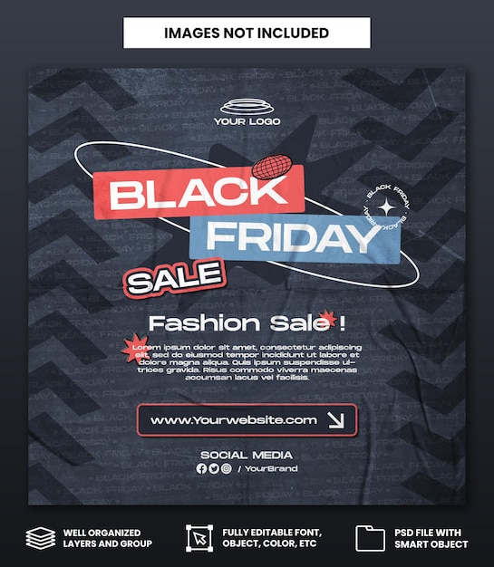 Black Friday Fashion Promotion Instagram Social Media Post Vorlage oder quadratischer Flyer