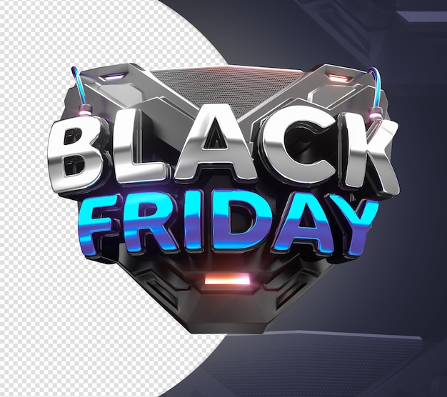 Black friday futuristischer 3d-stempel mit neon für einzelhandel und gewerbe sa