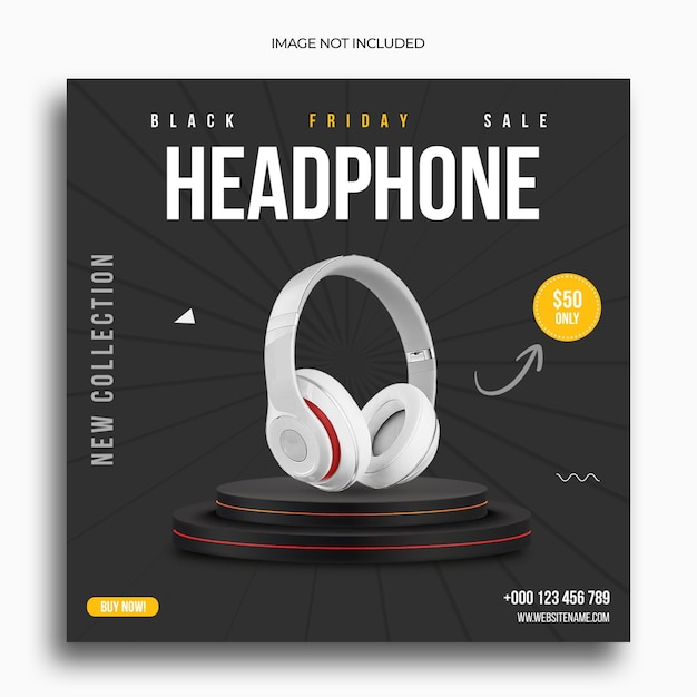 PSD black friday headphone sale publication sur les médias sociaux modèle de bannière de publication instagram