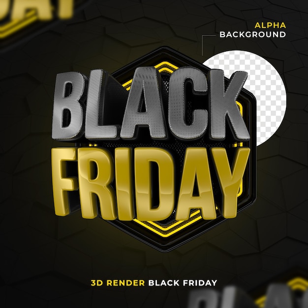 Black Friday-Label in 3D-Hexagonal- und Neon-Rendering für Premium-PSD-Marketingkampagne