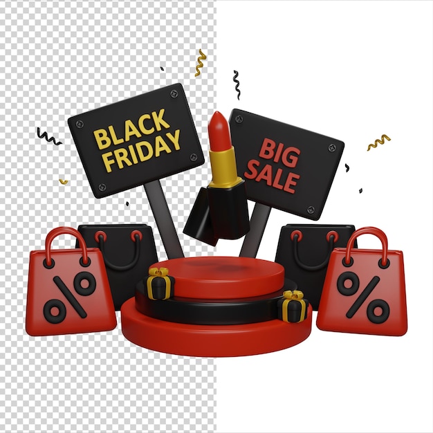 PSD black friday lippenstift auf einem podium make-up- und beauty-store 3d-renderkonzept