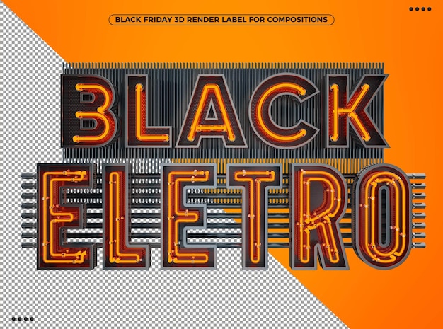 PSD black friday logo electrónico 3d con naranja neón para maquillaje