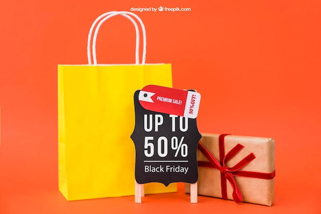 Black Friday Maquete com bolsa e presente