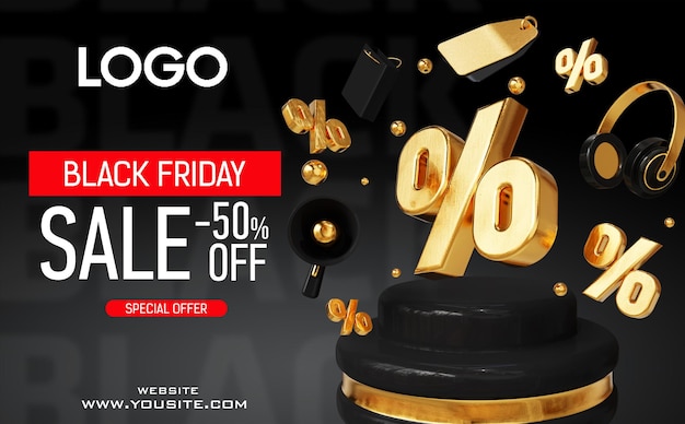 Black Friday or procent rouge et noir vente
