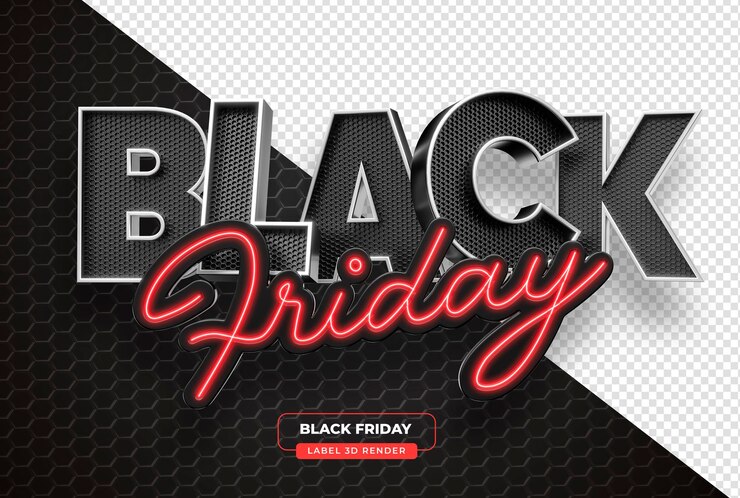 PSD black friday promotion label rot und schwarz in 3d-render mit durchsichtigem hintergrund