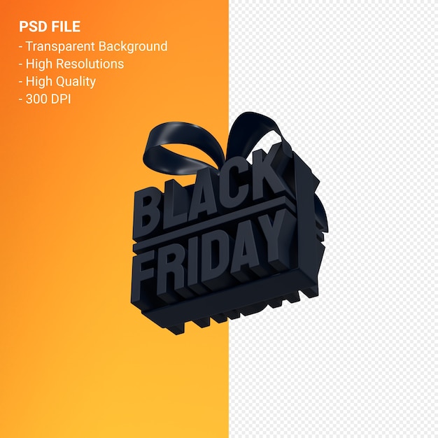 PSD black friday sale 3d-design-rendering für verkaufsförderung mit bogen und band isoliert