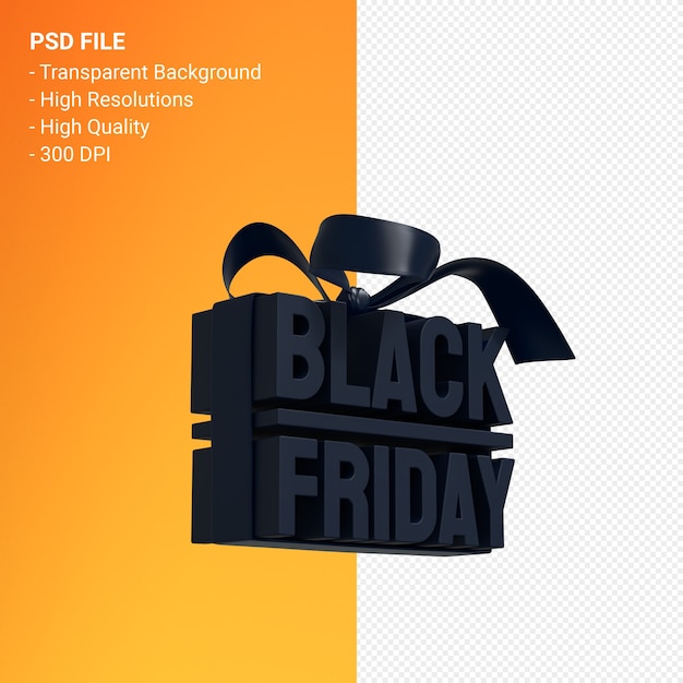 PSD black friday sale 3d-design-rendering für verkaufsförderung mit bogen und band isoliert