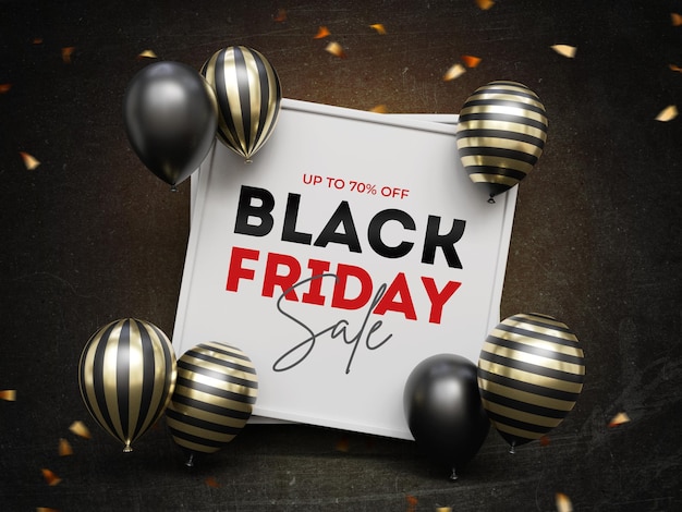 PSD black-friday-sale-banner-design-vorlage mit realistischen luftballons