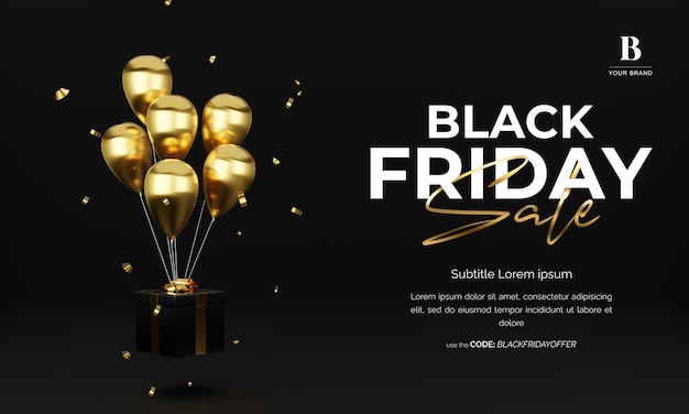 Black Friday Sale Coffrets cadeaux noirs réalistes et fond de ballon d'or pour l'affiche de la bannière