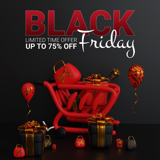 PSD black friday sale rendu de conception 3d réaliste concept de marketing créatif