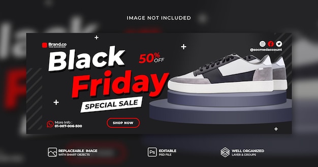 Black Friday-Schuhverkaufsaktion Facebook-Cover-Vorlage Premium Psd