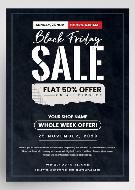 Black friday shop sale off flyer do evento