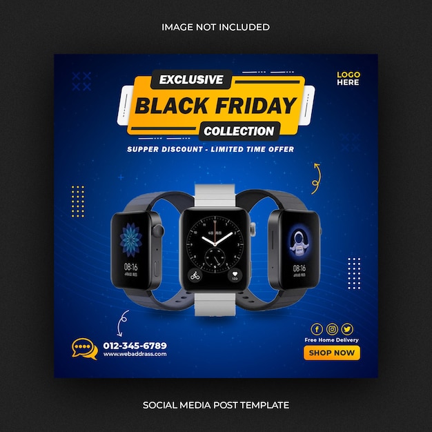 Black Friday Smartwatch Verkauf Social Media Post Vorlage