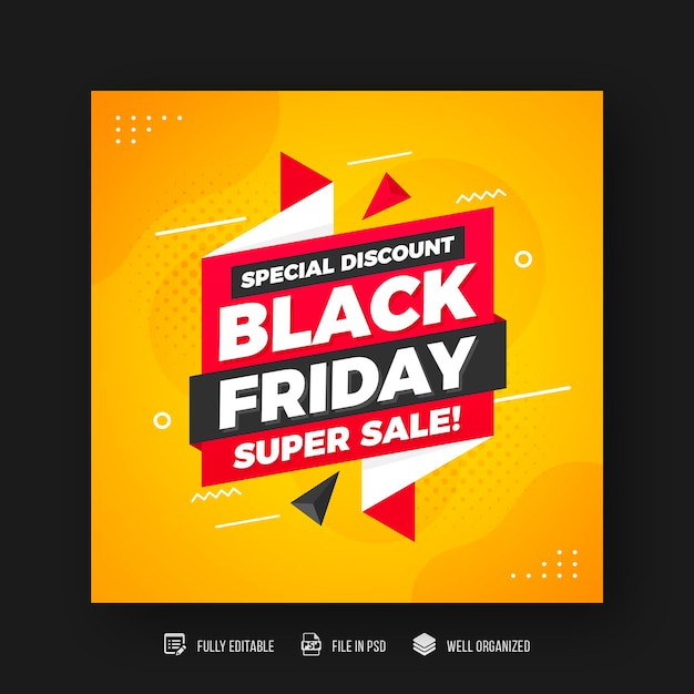 Black Friday-Social-Media-Beitrag und Rabattverkaufsbanner-Designvorlage