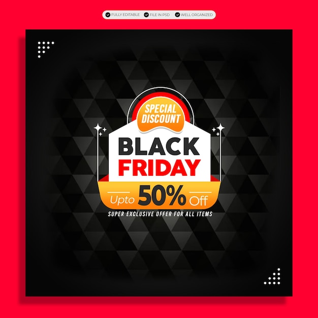 Black Friday-Social-Media-Beitrag und Rabattverkaufsbanner-Designvorlage