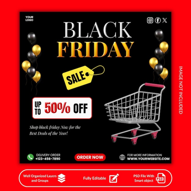 Black Friday Social Media e modello di progettazione di post su Instagram