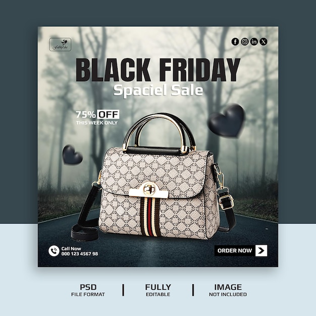 PSD black friday super sale oder handtaschen social-media-banner-vorlage