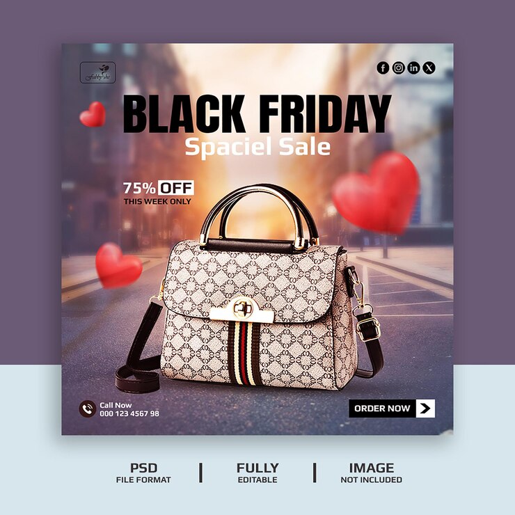 Black Friday super sale ou Handbags modelo de banner de mídia social