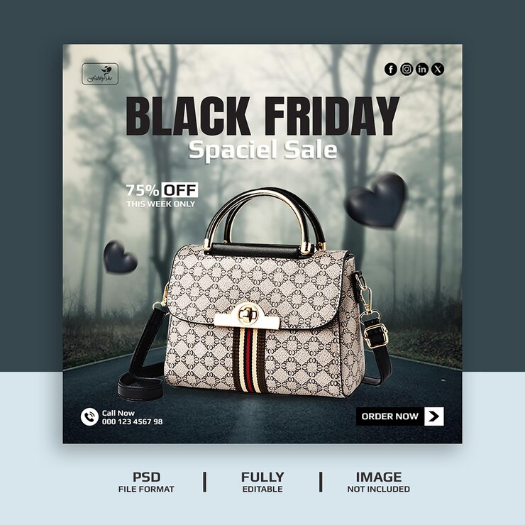 Black Friday super sale ou Handbags modelo de banner de mídia social