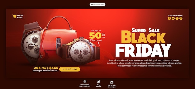 PSD black friday super sale plantilla de portada de facebook