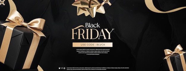 Black Friday Super Sale Social Media Banner Vorlage im Gold Theme