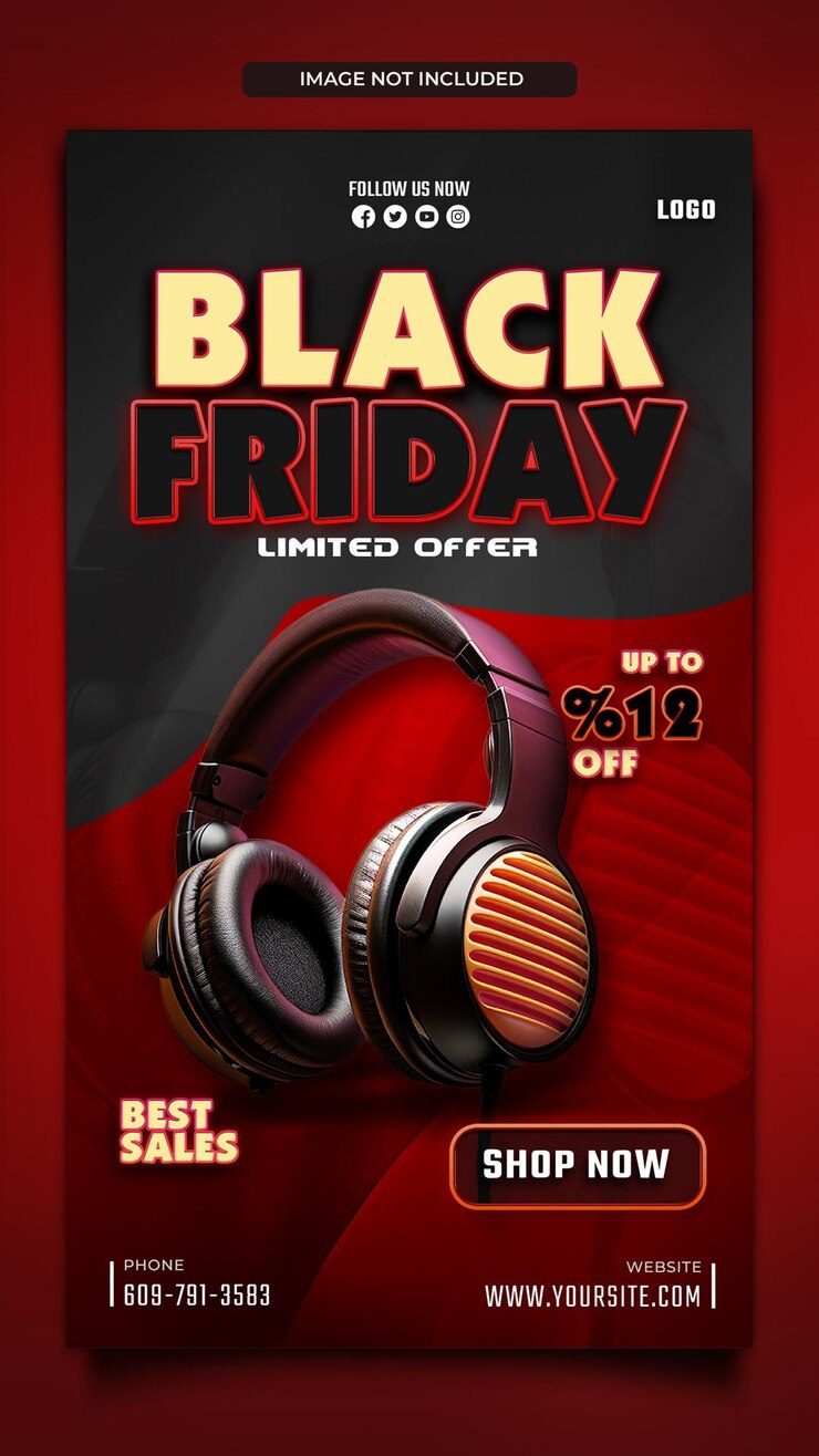 PSD black friday super sale social media instagram story template in red gray background