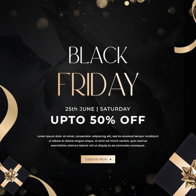 Black friday super venda modelo de banner de mídia social em tema dourado
