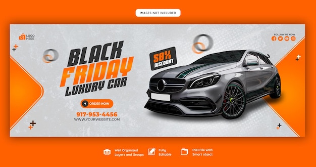 Black Friday super venta de automóviles y automóviles plantilla de portada de Facebook