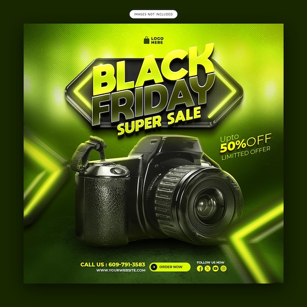 PSD black friday super vente bannière de médias sociaux ou modèle de post instagram