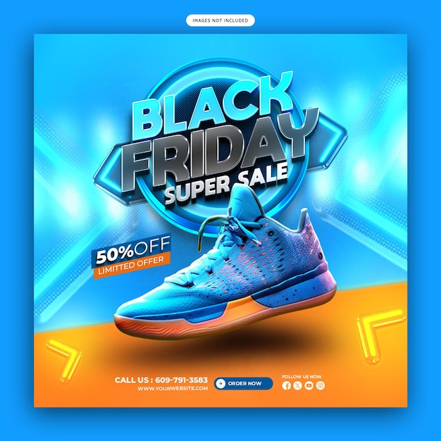 PSD black friday super vente bannière de médias sociaux ou modèle de post instagram