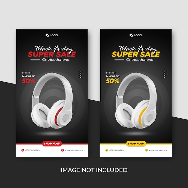 PSD black friday super vente casque collection bannière insta de médias sociaux