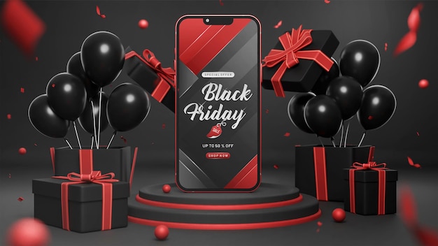 Black friday telefonmodell mit geschenk und materialien