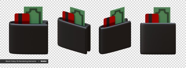 Black friday wallet 3d-rendering-elemente