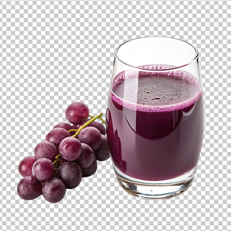 PSD black grapes glass of grape juice white background