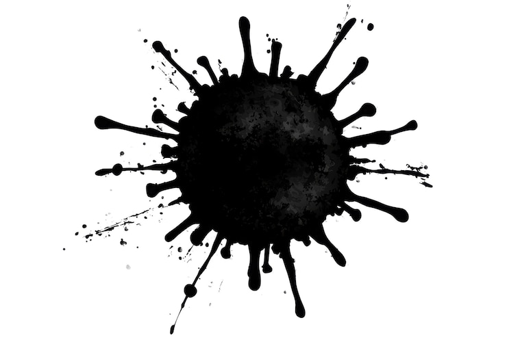 PSD black ink blot stain splat vector design element grafica astratta su sfondo trasparente