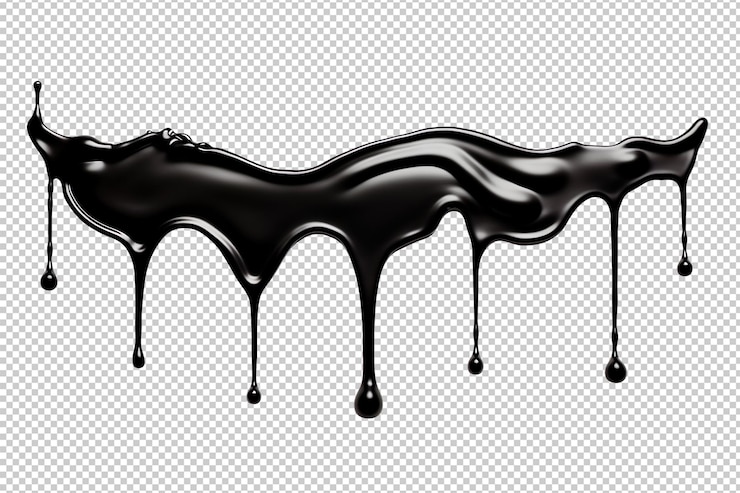 PSD black ink dripping isolated on transparent background