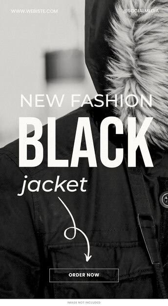 PSD black jacket fashion sale redes sociales y plantillas de historias de instagram con diseño de psd