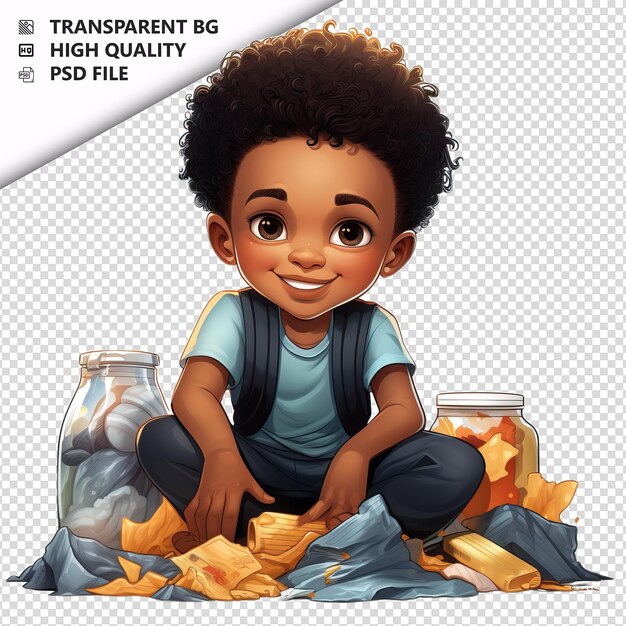 Black kid cleaning ultra-realistischer stil mit weißem hintergrund