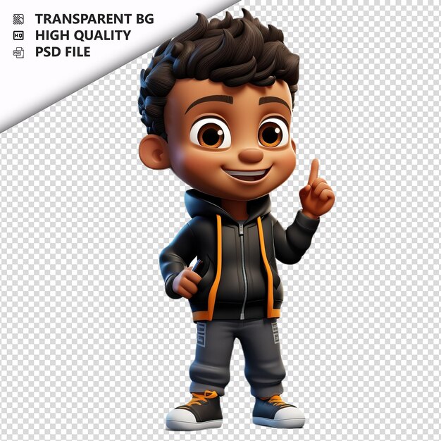 Black kid conversando em 3d em estilo desenho animado com fundo branco isolado