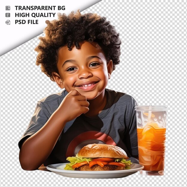 PSD black kid dining estilo ultra realista con fondo blanco i