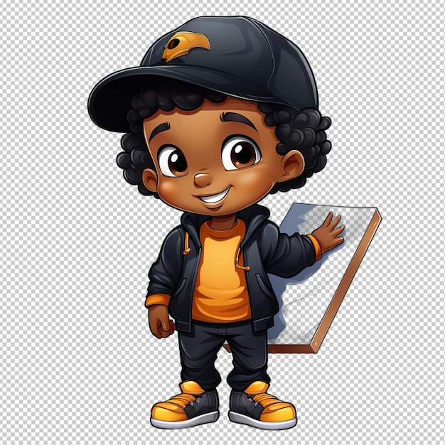 PSD black kid drawing 3d estilo de desenho animado isola de fundo transparente