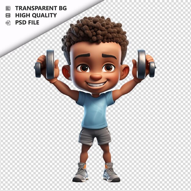 Black Kid Gymming 3d Style Dessin Animé à Fond Blanc Isolé