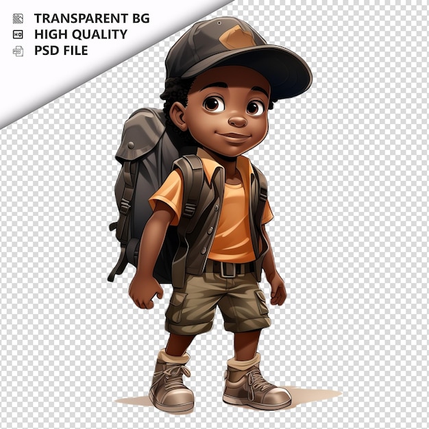 PSD black kid hunting 3d style dessin animé à fond blanc isolé