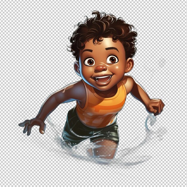 PSD black kid nadando 3d estilo de desenho animado isolamento de fundo transparente