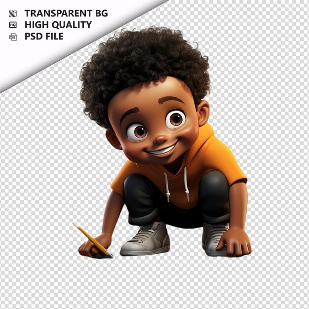 PSD black kid picking 3d estilo de desenho animado isola de fundo branco